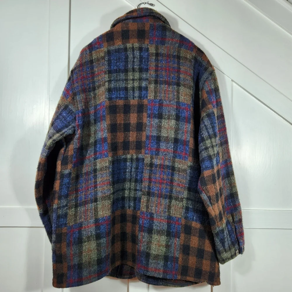 Woolrich Vintage Wool Blend Coat Patchwork Plaid Multicolor | Women's Size L - Picture 4 of 9